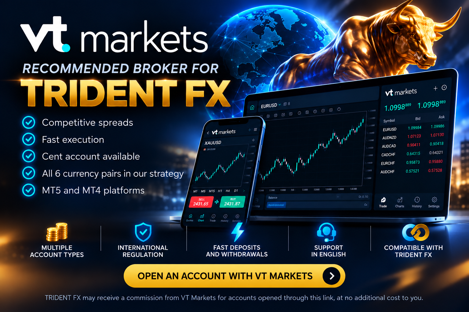 VT Markets, recommended broker for TRIDENT FX. Competitive spreads, Cent accounts, MT5 and MT4 platforms.